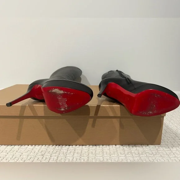 Christian Louboutin Bianca Botta 140 Black Leather Knee-High Boots EU39 Red Sole - Picture 3 of 9